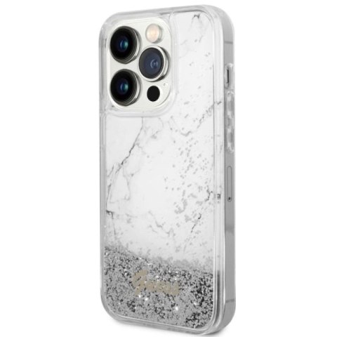 Etui Guess Liquid Glitter Marble na iPhone 14 Pro - białe Guess