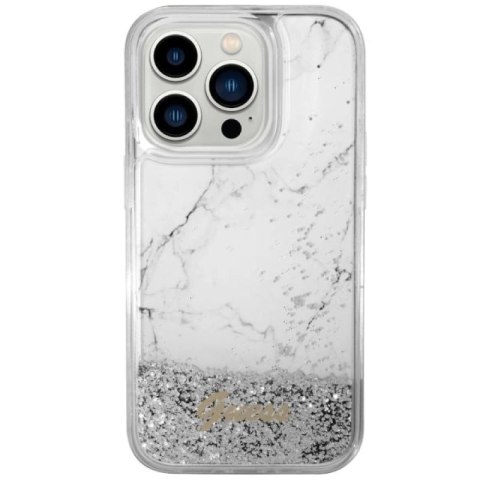 Etui Guess Liquid Glitter Marble na iPhone 14 Pro - białe Guess