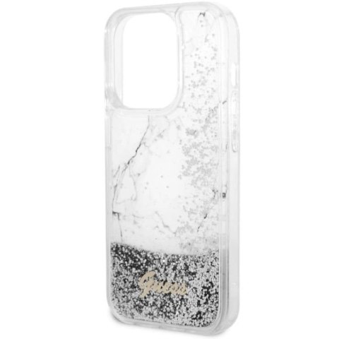 Etui Guess Liquid Glitter Marble na iPhone 14 Pro - białe Guess