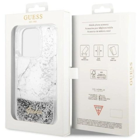 Etui Guess Liquid Glitter Marble na iPhone 14 Pro - białe Guess