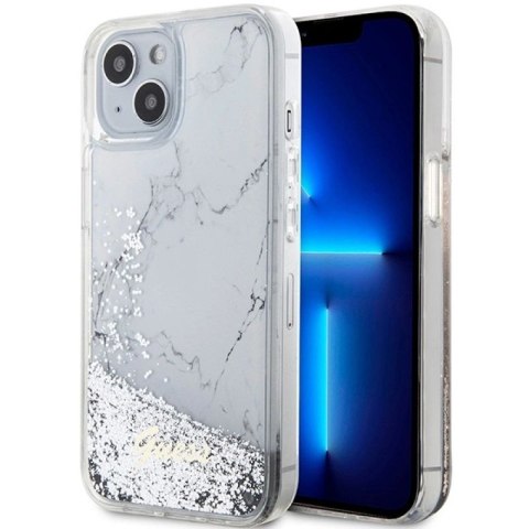 Etui Guess Liquid Glitter Marble na iPhone 14 - białe Guess