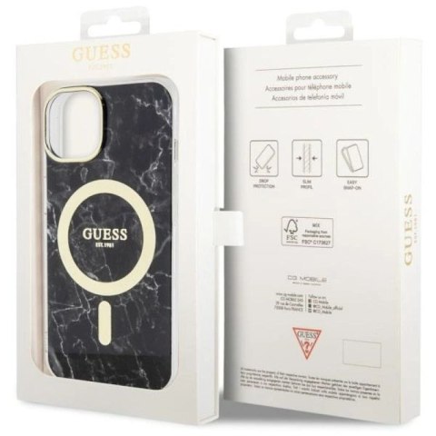 Etui Guess Marble MagSafe na iPhone 14 Plus - czarne Guess