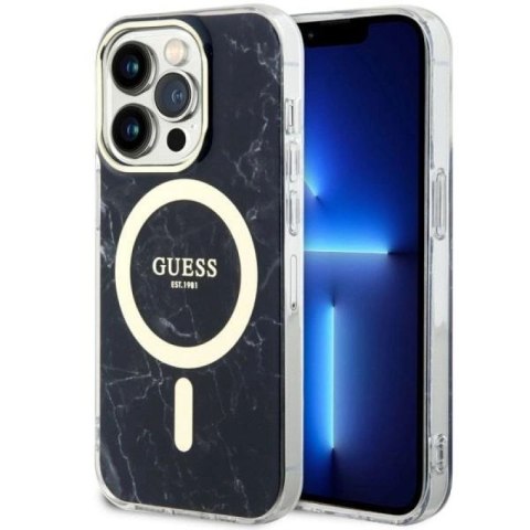 Etui Guess Marble MagSafe na iPhone 14 Pro - czarne Guess