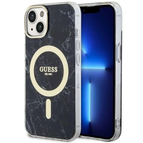 Etui Guess Marble MagSafe na iPhone 14 - czarne Guess