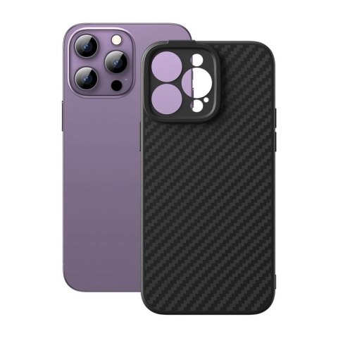 Pancerne etui iPhone 14 Pro kompatybilne z MagSafe szkło hartowane Baseus Synthetic Fiber - czarne Baseus