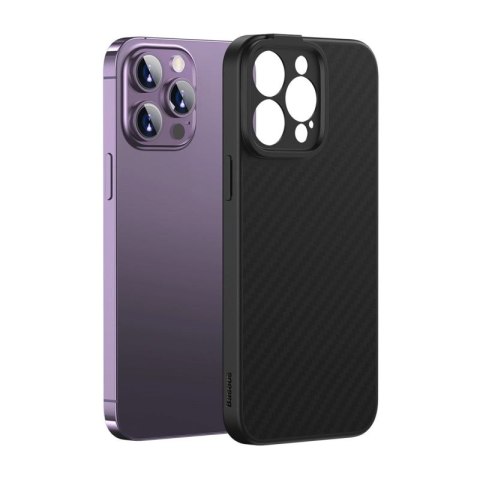 Pancerne etui iPhone 14 Pro kompatybilne z MagSafe szkło hartowane Baseus Synthetic Fiber - czarne Baseus