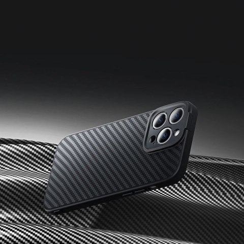Pancerne etui iPhone 14 Pro kompatybilne z MagSafe szkło hartowane Baseus Synthetic Fiber - czarne Baseus