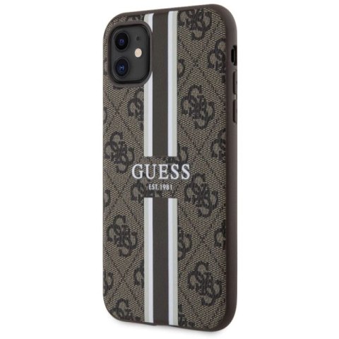 Etui Guess 4G Printed Stripes MagSafe na iPhone 11 / Xr - brązowe Guess