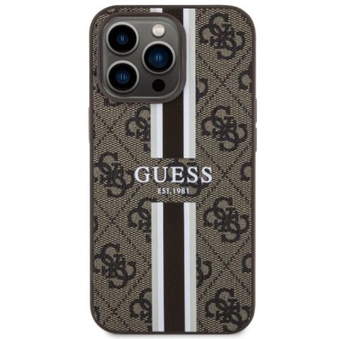 Etui Guess 4G Printed Stripes MagSafe na iPhone 13 Pro Max - brązowe Guess