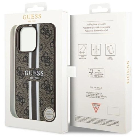 Etui Guess 4G Printed Stripes MagSafe na iPhone 13 Pro Max - brązowe Guess