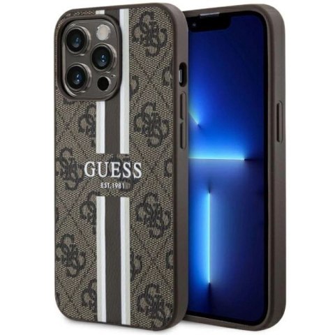 Etui Guess 4G Printed Stripes MagSafe na iPhone 13 Pro / iPhone 13 - brązowe Guess