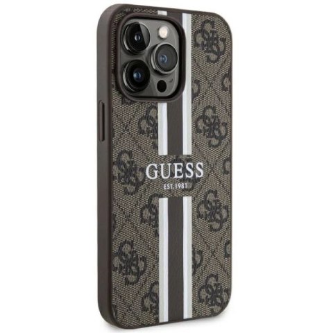 Etui Guess 4G Printed Stripes MagSafe na iPhone 13 Pro / iPhone 13 - brązowe Guess