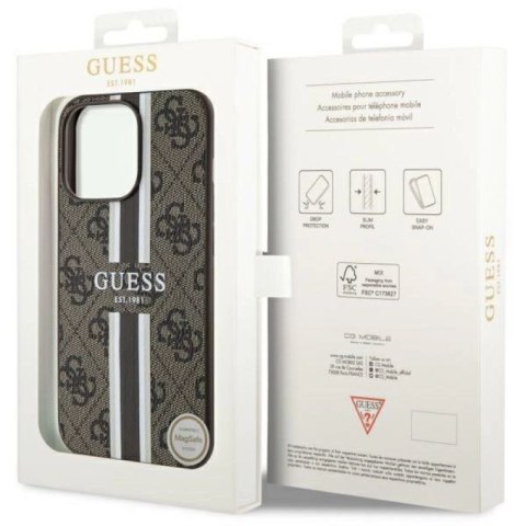 Etui Guess 4G Printed Stripes MagSafe na iPhone 13 Pro / iPhone 13 - brązowe Guess