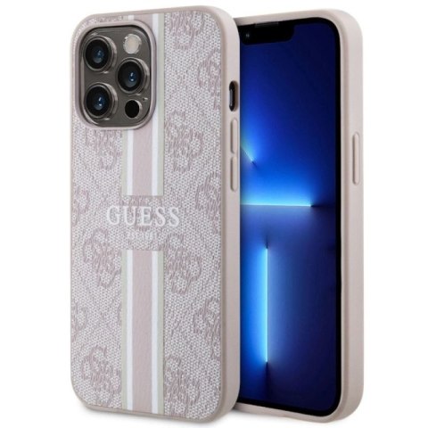 Etui Guess 4G Printed Stripes MagSafe na iPhone 13 Pro / iPhone 13 - różowe Guess
