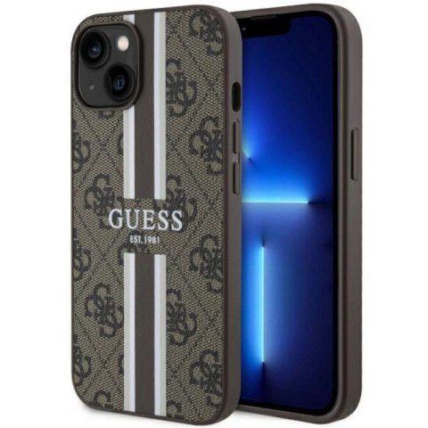 Etui Guess 4G Printed Stripes MagSafe na iPhone 14 Plus - brązowe Guess