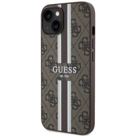 Etui Guess 4G Printed Stripes MagSafe na iPhone 14 Plus - brązowe Guess