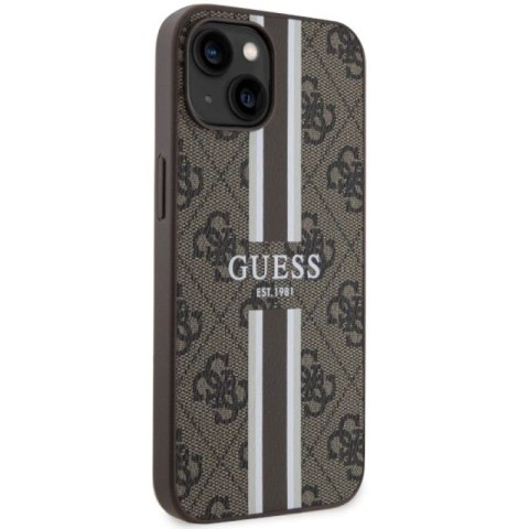 Etui Guess 4G Printed Stripes MagSafe na iPhone 14 Plus - brązowe Guess