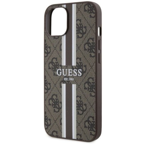 Etui Guess 4G Printed Stripes MagSafe na iPhone 14 Plus - brązowe Guess