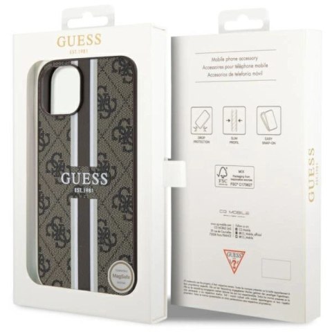Etui Guess 4G Printed Stripes MagSafe na iPhone 14 Plus - brązowe Guess