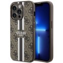 Etui Guess 4G Printed Stripes MagSafe na iPhone 14 Pro - brązowe Guess