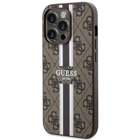 Etui Guess 4G Printed Stripes MagSafe na iPhone 14 Pro - brązowe Guess