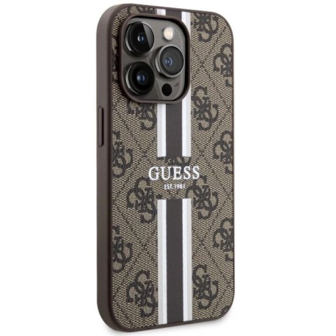 Etui Guess 4G Printed Stripes MagSafe na iPhone 14 Pro - brązowe Guess