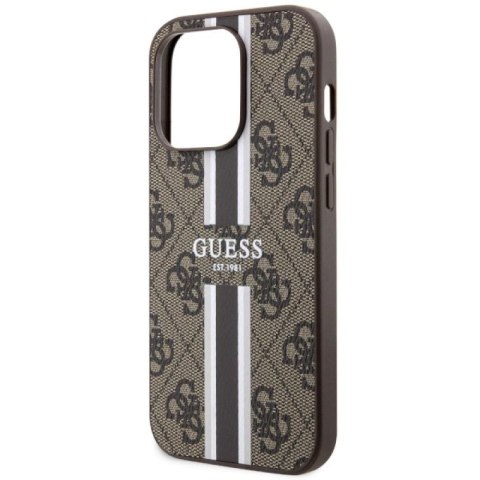 Etui Guess 4G Printed Stripes MagSafe na iPhone 14 Pro - brązowe Guess