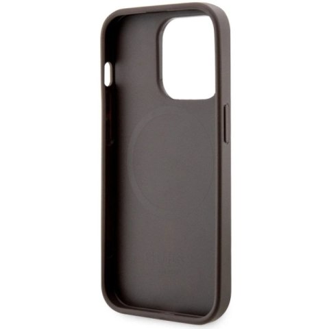 Etui Guess 4G Printed Stripes MagSafe na iPhone 14 Pro - brązowe Guess