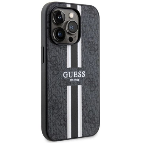 Etui Guess 4G Printed Stripes MagSafe na iPhone 14 Pro - czarne Guess