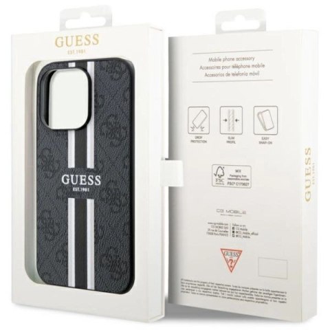 Etui Guess 4G Printed Stripes MagSafe na iPhone 14 Pro - czarne Guess