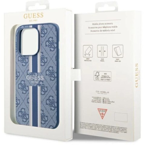 Etui Guess 4G Printed Stripes MagSafe na iPhone 14 Pro - niebieskie Guess