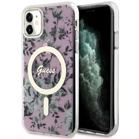 Etui Guess Flower MagSafe na iPhone 11 / Xr - różowe Guess