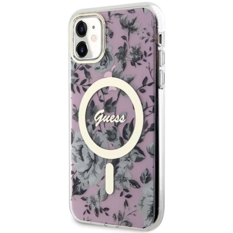 Etui Guess Flower MagSafe na iPhone 11 / Xr - różowe Guess