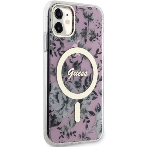 Etui Guess Flower MagSafe na iPhone 11 / Xr - różowe Guess
