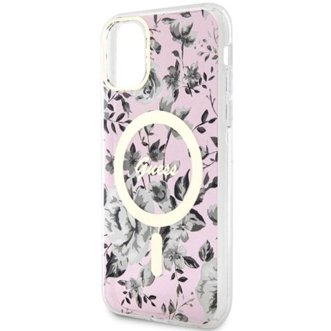 Etui Guess Flower MagSafe na iPhone 11 / Xr - różowe Guess