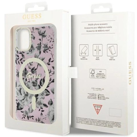 Etui Guess Flower MagSafe na iPhone 11 / Xr - różowe Guess