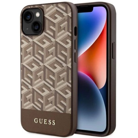 Etui Guess GCube Stripes MagSafe na iPhone 14 Plus - brązowe Guess