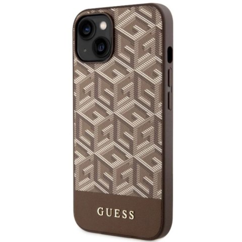 Etui Guess GCube Stripes MagSafe na iPhone 14 Plus - brązowe Guess