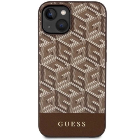 Etui Guess GCube Stripes MagSafe na iPhone 14 Plus - brązowe Guess