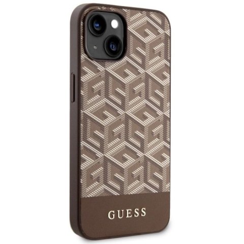 Etui Guess GCube Stripes MagSafe na iPhone 14 Plus - brązowe Guess