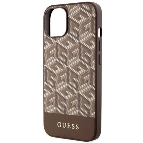 Etui Guess GCube Stripes MagSafe na iPhone 14 Plus - brązowe Guess