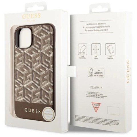 Etui Guess GCube Stripes MagSafe na iPhone 14 Plus - brązowe Guess