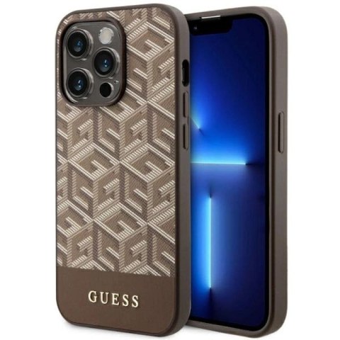 Etui Guess GCube Stripes MagSafe na iPhone 14 Pro Max - brązowe Guess