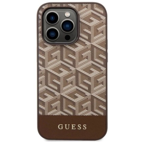Etui Guess GCube Stripes MagSafe na iPhone 14 Pro Max - brązowe Guess