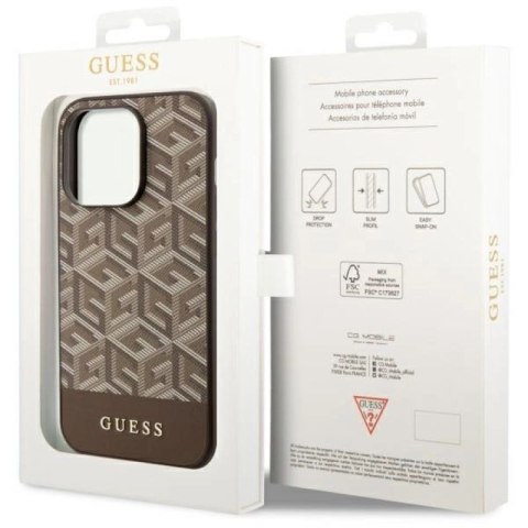 Etui Guess GCube Stripes MagSafe na iPhone 14 Pro Max - brązowe Guess