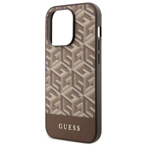 Etui Guess GCube Stripes MagSafe na iPhone 14 Pro - brązowe Guess