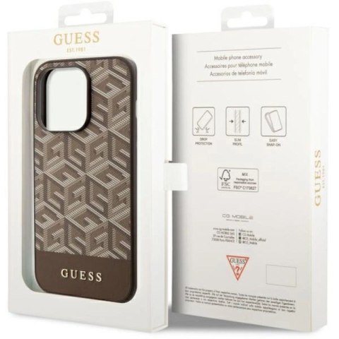 Etui Guess GCube Stripes MagSafe na iPhone 14 Pro - brązowe Guess