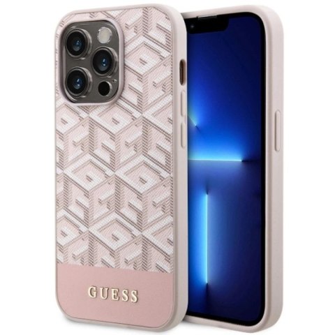 Etui Guess GCube Stripes MagSafe na iPhone 14 Pro - różowe Guess