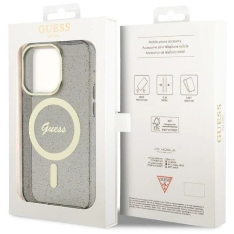 Etui Guess Glitter Gold MagSafe na iPhone 14 Pro Max - czarne Guess