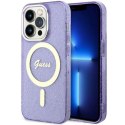 Etui Guess Glitter Gold MagSafe na iPhone 14 Pro Max - purpurowe Guess